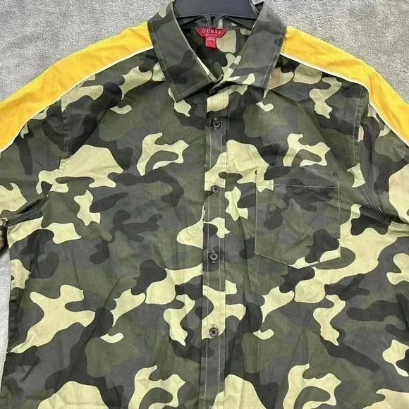 Guess Shirt Mens Size Large Green Frankie Camo Button Up Cotton Casual - Picture 4 of 9